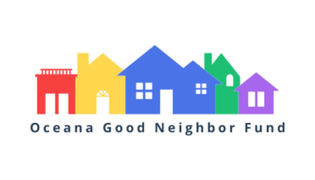 Logo for Oceana Good Neighbor Fund with a row of colorful house silhouettes.