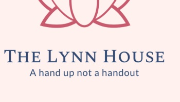 Pink lotus flower logo above text reading "THE LYNN HOUSE: A hand up not a handout."