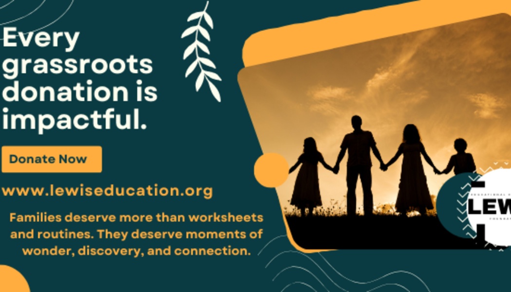 Fundraising graphic reading "Every grassroots donation is impactful" next to a silhouetted family at sunset.