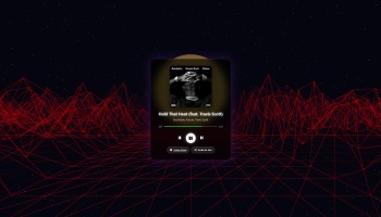 A music player widget playing "Hold That Heat" floating over a red wireframe grid landscape in starry space.