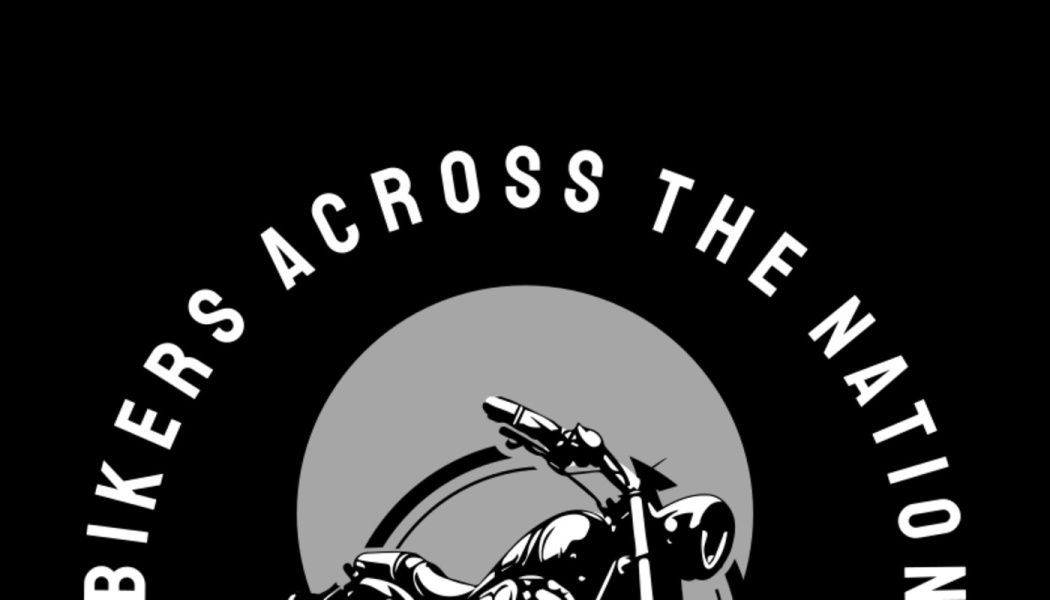 Black and white logo featuring a motorcycle graphic surrounded by arched text reading "Bikers Across the Nation".
