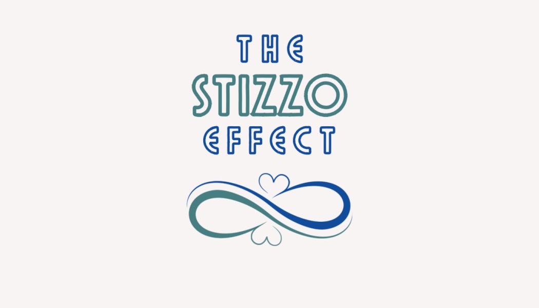 Blue and teal logo reading "THE STIZZO EFFECT" above a stylized infinity symbol with hearts.