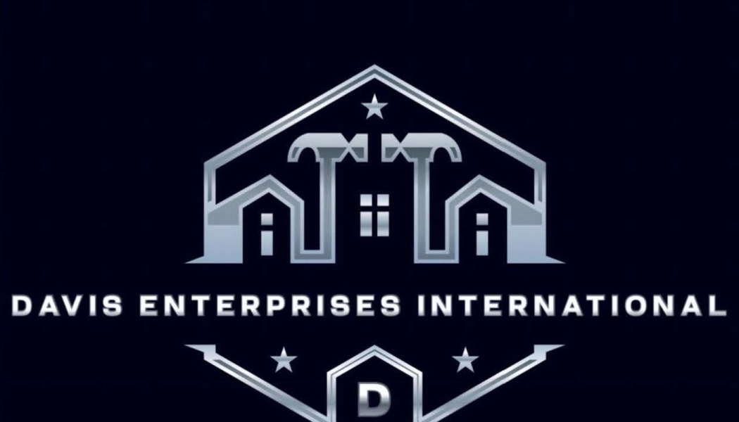 Silver Davis Enterprises International logo featuring houses, hammers, and stars on a dark background.