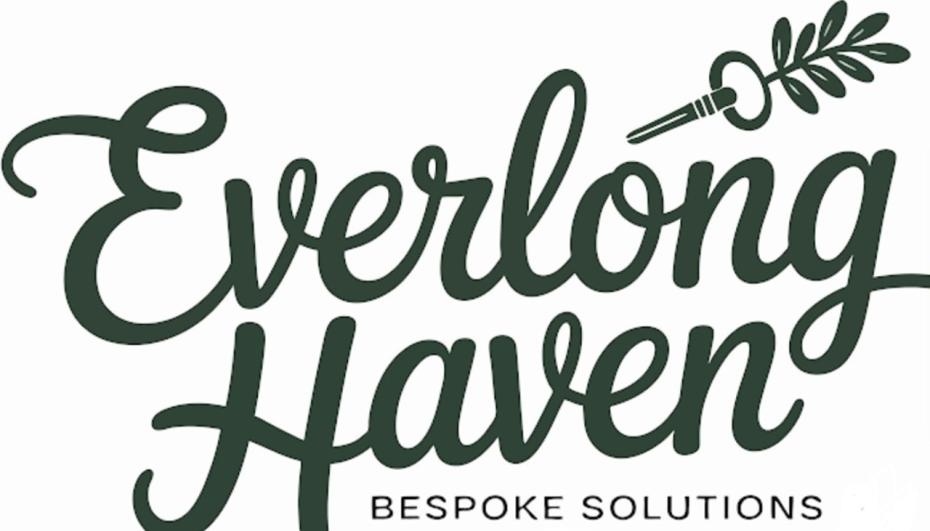 Dark green logo for Everlong Haven Bespoke Solutions featuring cursive lettering and a leafy key icon.