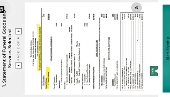 Itemized funeral goods and services statement showing cremation costs totaling $3,091.33.