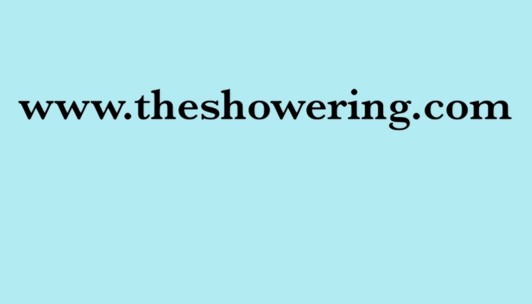 Black text reading "www.theshowering.com" on a light blue background.