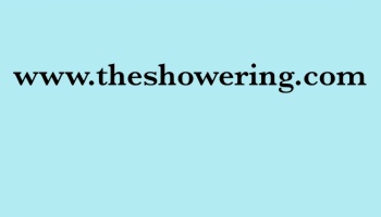 Black text reading "www.theshowering.com" on a light blue background.