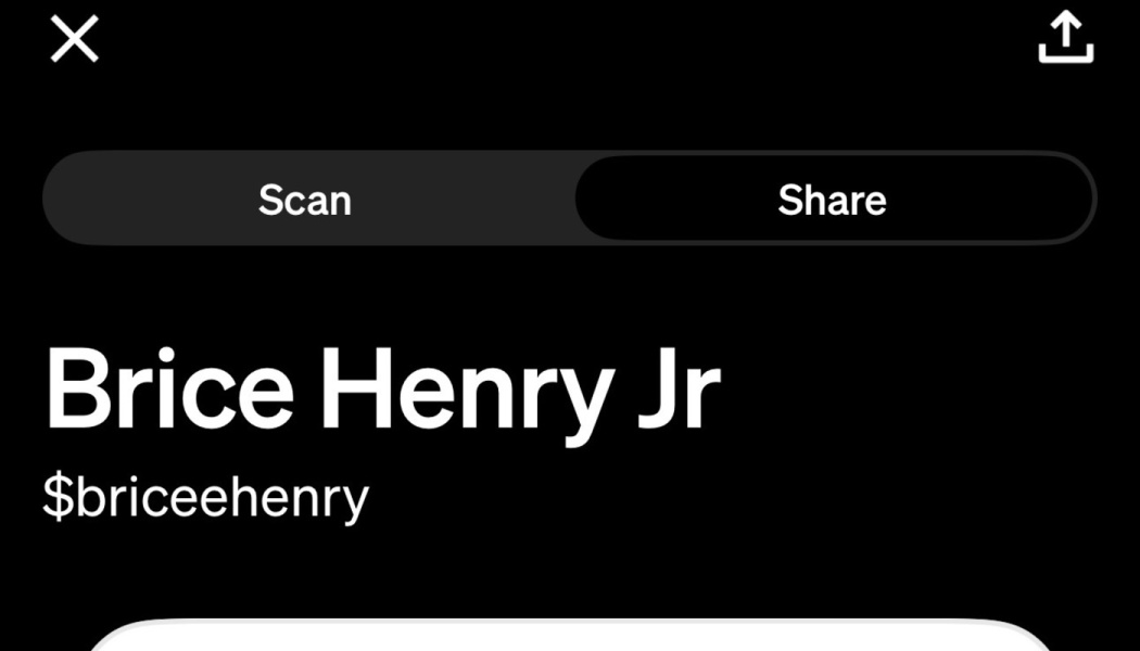 Cash App profile screen displaying the name Brice Henry Jr and cashtag $briceehenry.