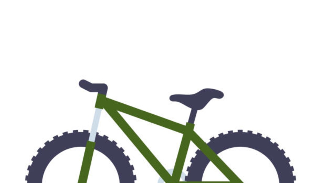 Flat graphic illustration of a green mountain bike with thick knobby tires against a white background.