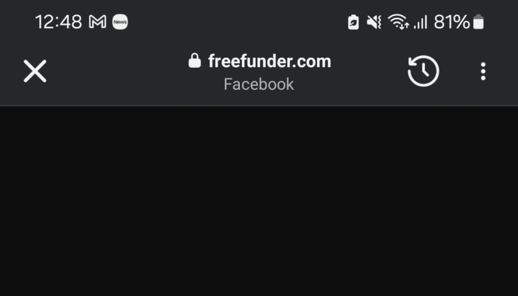 Mobile browser header displaying freefunder.com in dark mode above a black screen.