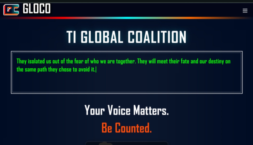 GLOCO website banner reading "TI Global Coalition" and "Your Voice Matters. Be Counted."