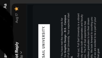 Email from Full Sail University confirming requirements met for the Graphic Design B.S. campus program.