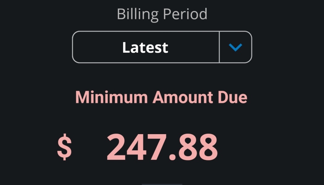 Billing statement showing a minimum amount due of $247.88 for the latest billing period.