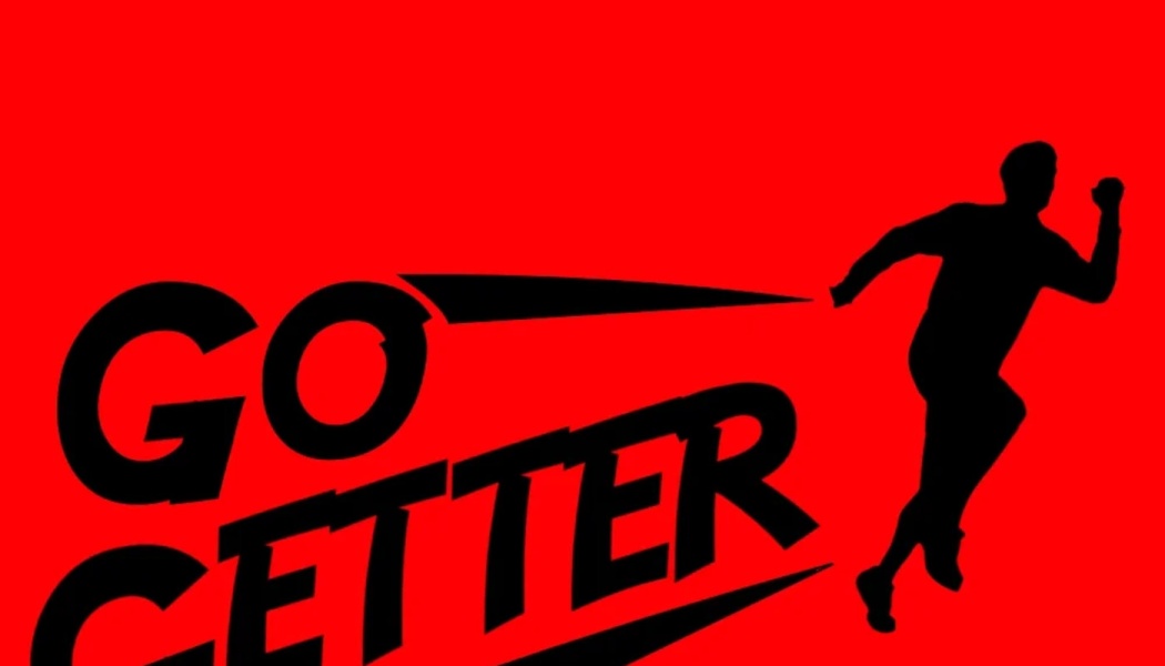 Black text reading "GO GETTER" next to a silhouette of a running person against a bright red background.