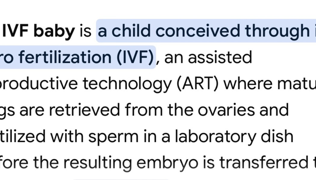 Text definition explaining an IVF baby as a child conceived through in vitro fertilization.