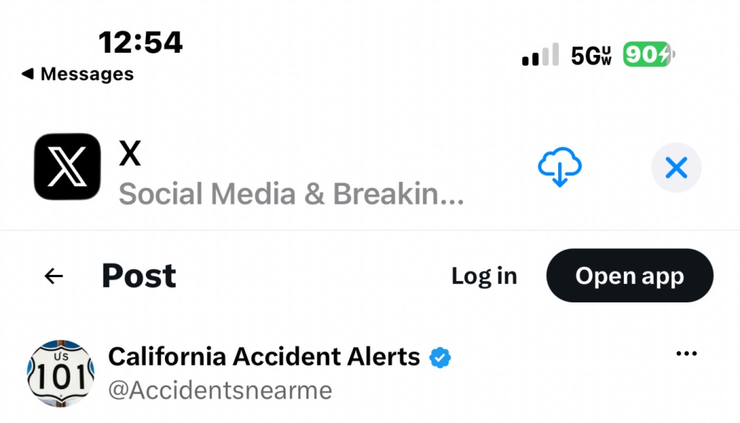 Screenshot of an X post header by California Accident Alerts (@Accidentsnearme).