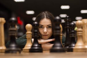 Women Chess Board Thinking