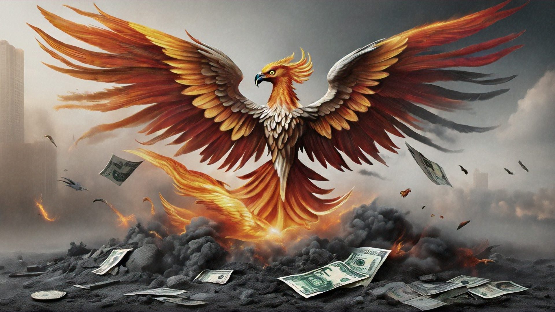 phoenix bird over money corruption