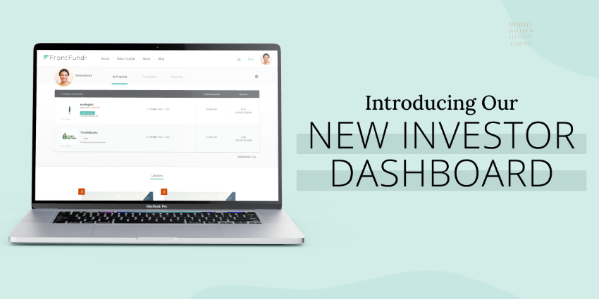 A screenshot of FrontFundr's new investor dashboard against a light teal background.