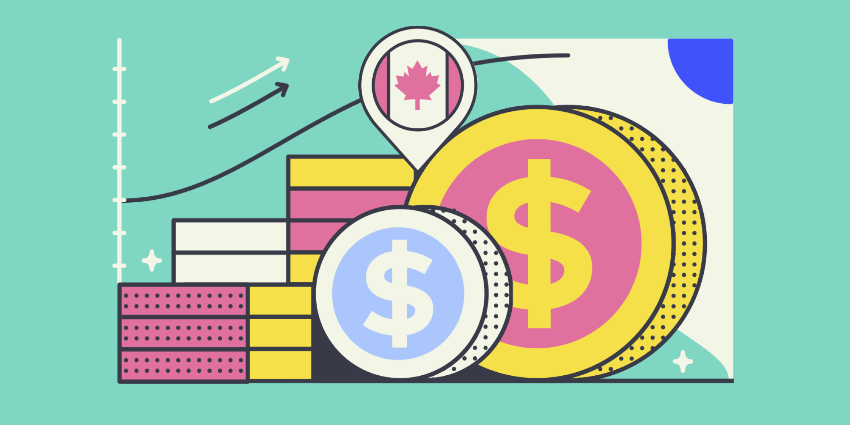 A graphic of money with a Canadian pinpoint to represent raising capital in Canada