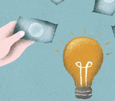 a hand holding money beside a lightbulb to represent the guide to equity crowdfunding