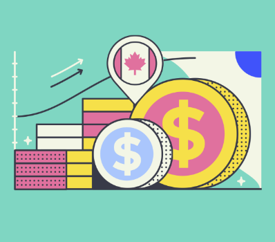 A graphic of money with a Canadian pinpoint to represent raising capital in Canada