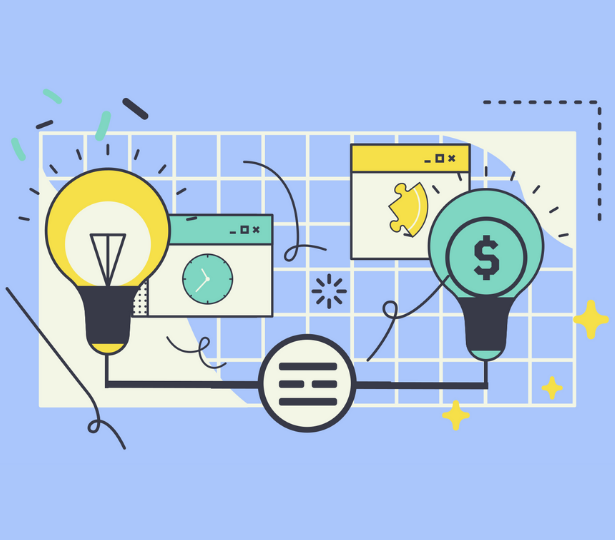 A graphic showing a clock and money and lightbulbs to represent learning the securities of private market investing