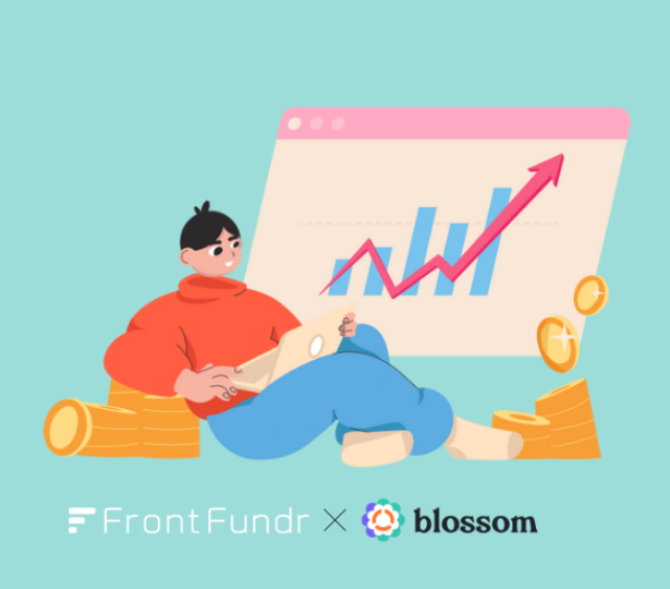 A graphic of someone making investments online and watching their returns grow