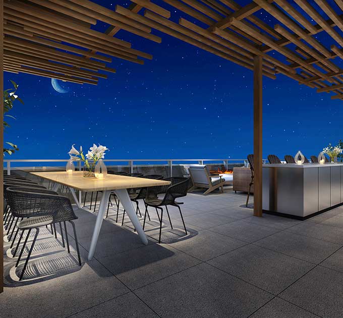 A posh rooftop lounge at Vela on the Park