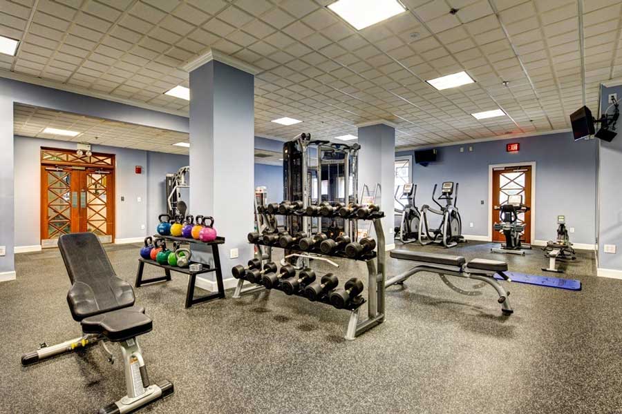 The fitness center at The Eva