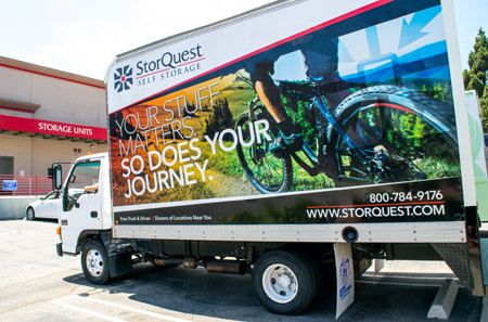 Moving truck and driver at Edgewater self storage