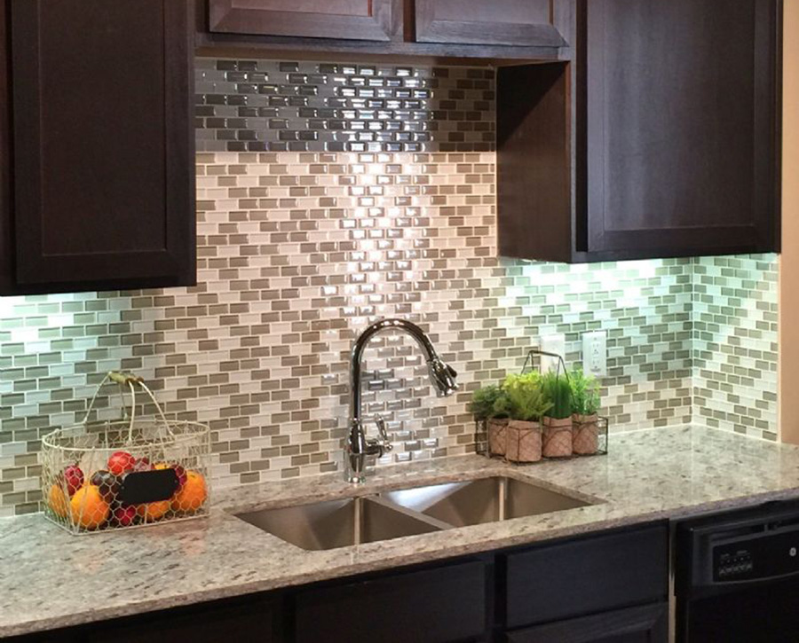 Ceramic tile backsplash in kitchen at 4000 Hulen Urban Apartment Homes