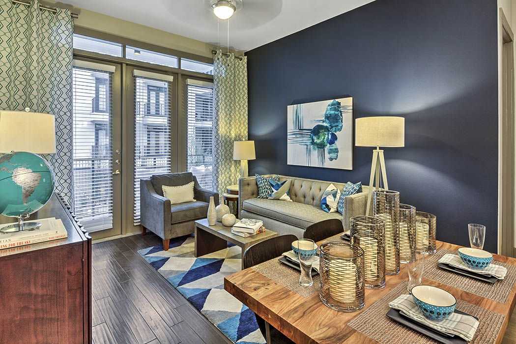 Modern living room at Anthem Cityline in Richardson