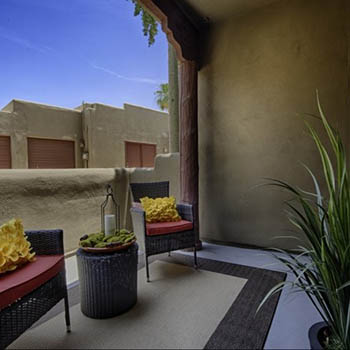 Private patio in Scottsdale at Casa Santa Fe Apartments