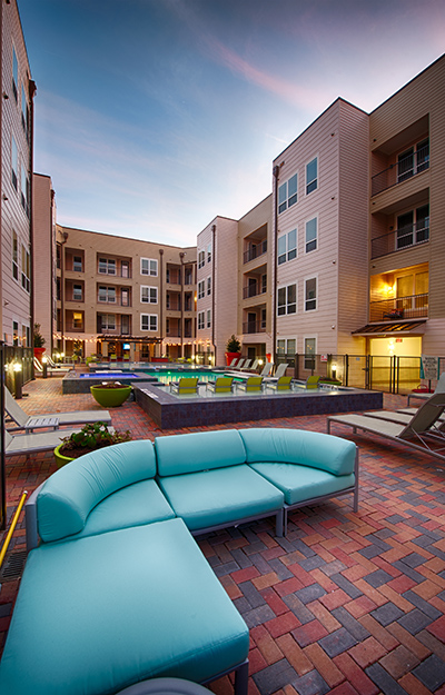 Beautiful view of the lavish lounge area near the pool at Sunrise By The Park