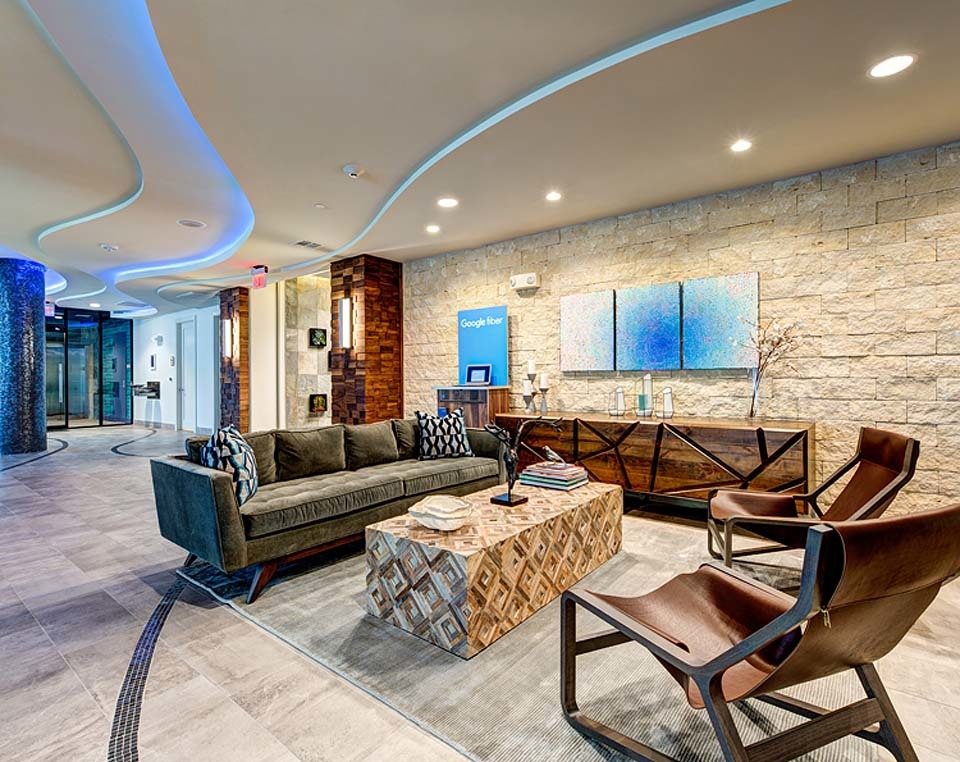 Lobby seating at apartments in Austin, TX