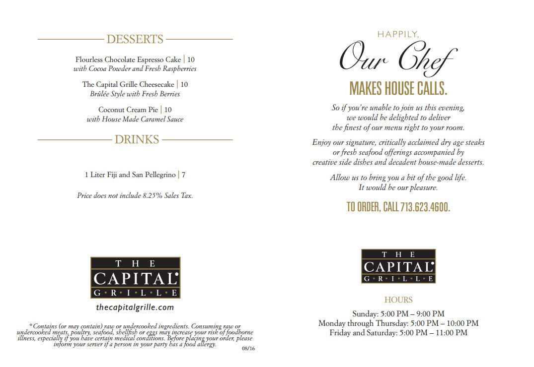 The Capital Grille in Houston, Texas Desert and Drink Menu