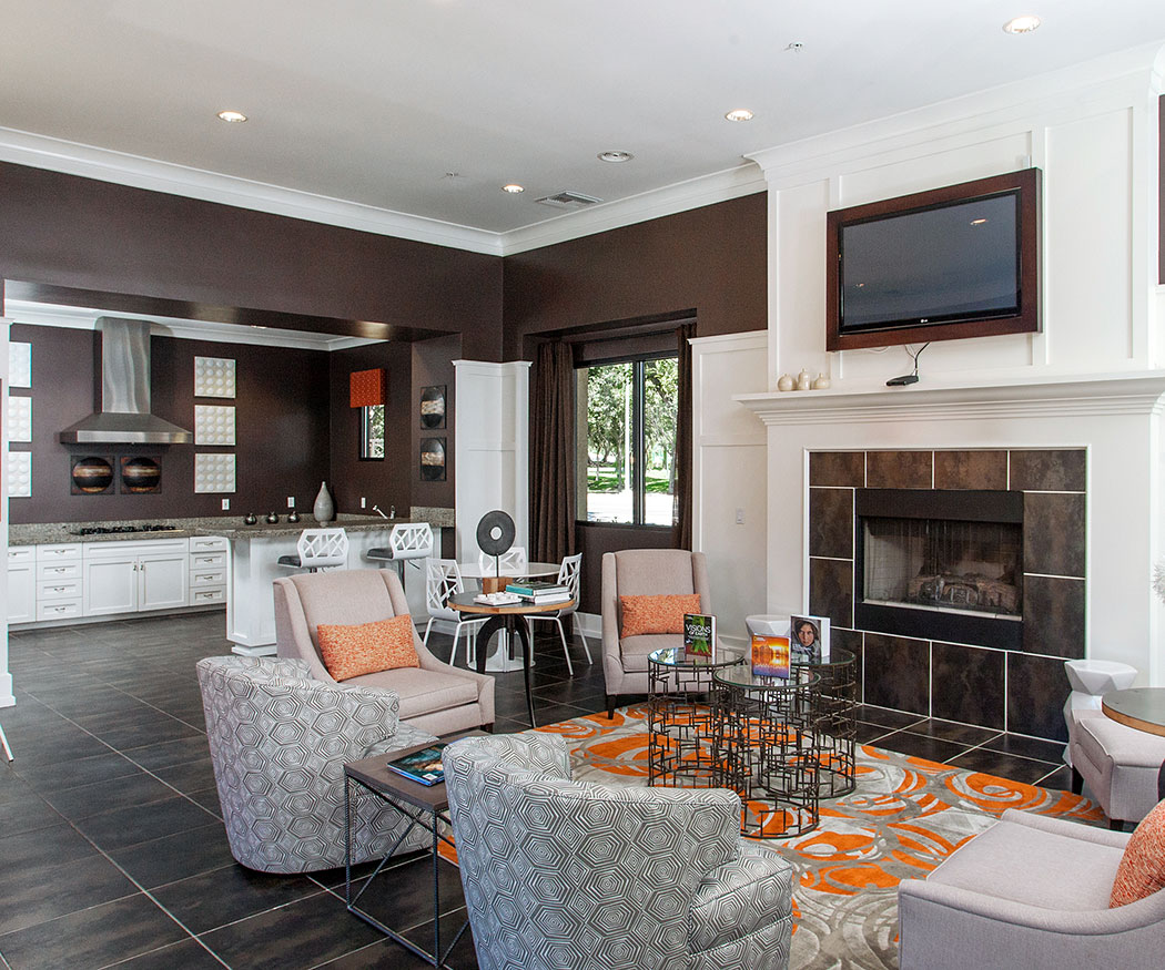 The clubhouse is luxurious and well-equipped at Waterford Place Apartments