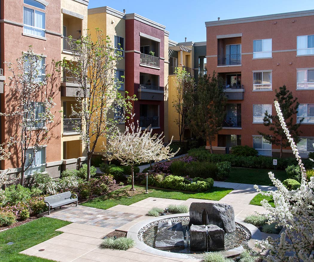 Fountains abound in the exterior common areas at Waterford Place Apartments in Dublin