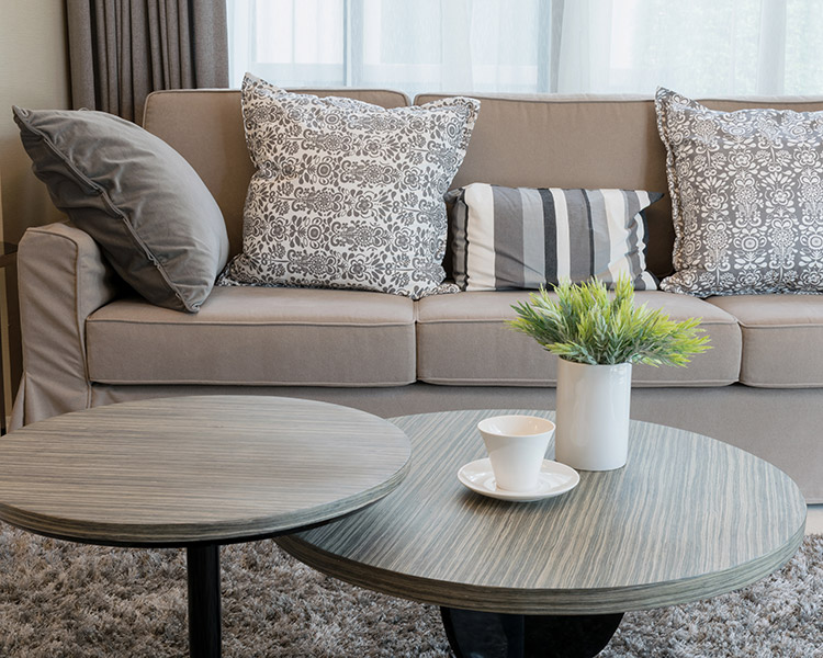 Well-decorated living room looks cozy and inviting at Pacific Shores Apartments