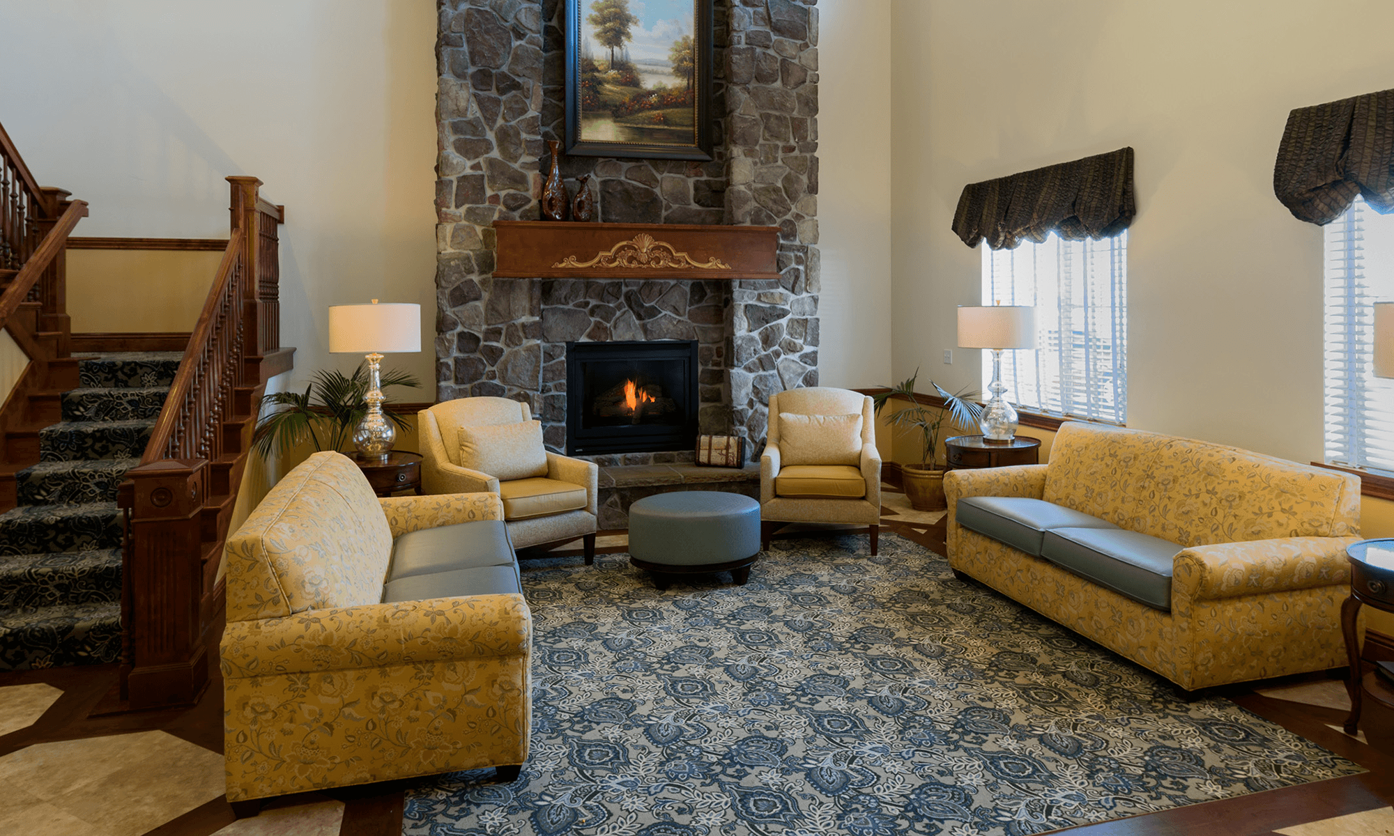 Senior living in Salt Lake City has a relaxing fireplace to keep warm