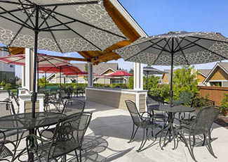 Shaded seating at our senior living facility in Tacoma