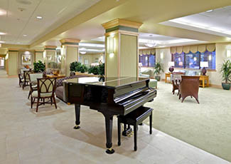 Beautiful lobby of San Diego senior living