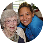 A caretaker with senior resident at Carriage Court of Hilliard