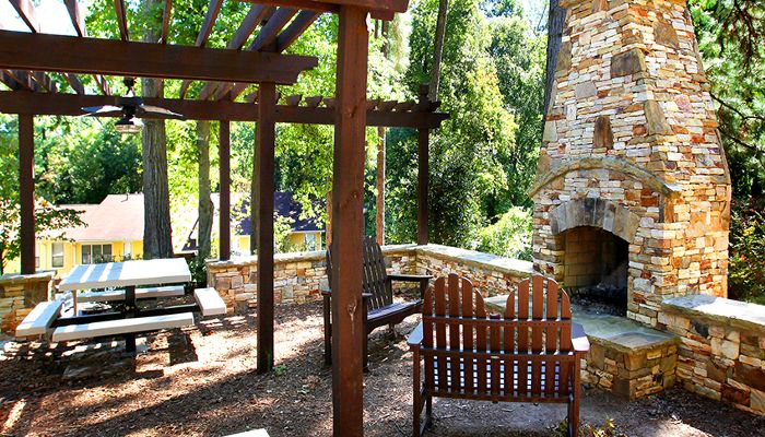 outdoors fireplace at Rockledge Apartments