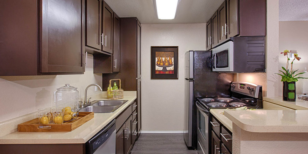 Large kitchen at Avana La Jolla Apartments