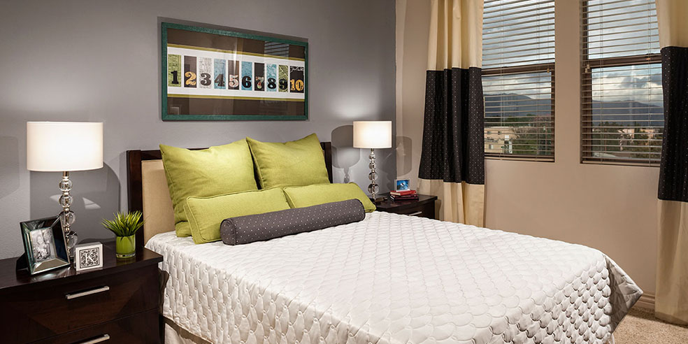 well decorated bedroom at Avana North Hollywood Apartments in North Hollywood, CA