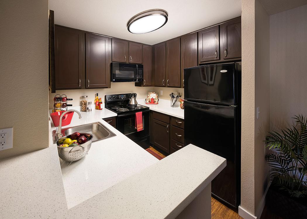 Fully equipped kitchen at Avana Skyway Apartments in San Jose