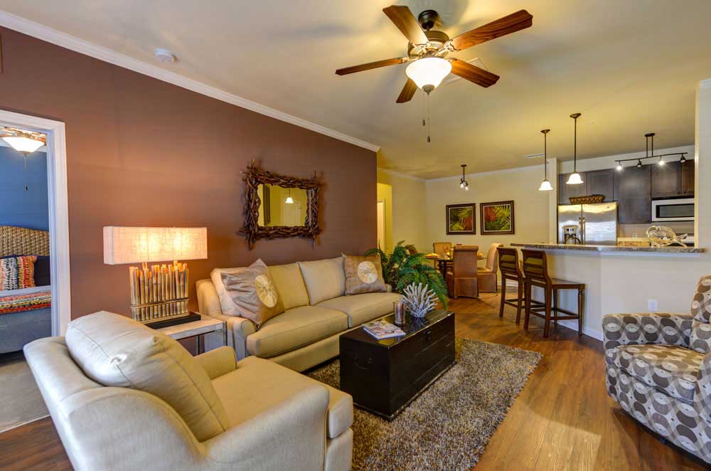 Comfortable model living room at Cabana Club and Galleria Club