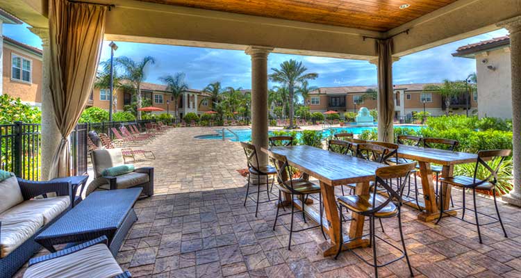 Covered outdoor patio at Hacienda Club